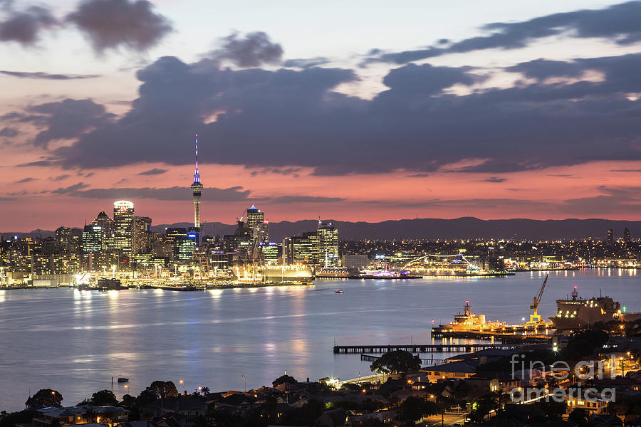 Stunning sunset over Auckland in New Zealand #1 Photograph by Didier Marti