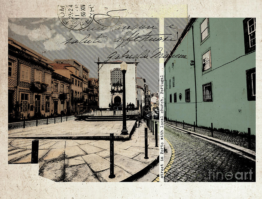 stylish retro postcard of Porto Digital Art by Ariadna De Raadt