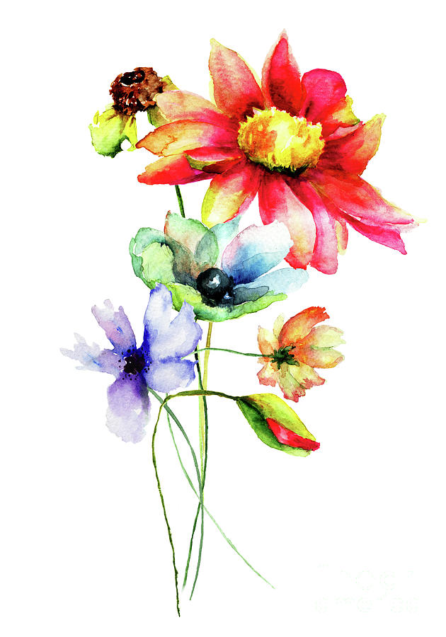 Stylized flowers #1 Painting by Regina Jershova