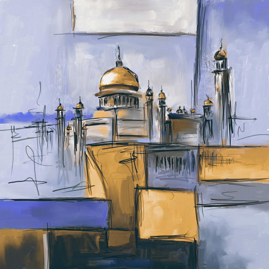 Sultan Omer Ali Saifuddin Mosque #1 Painting by Mawra Tahreem