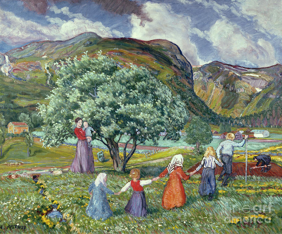 Summer wind and playing children Painting by Nikolai Astrup