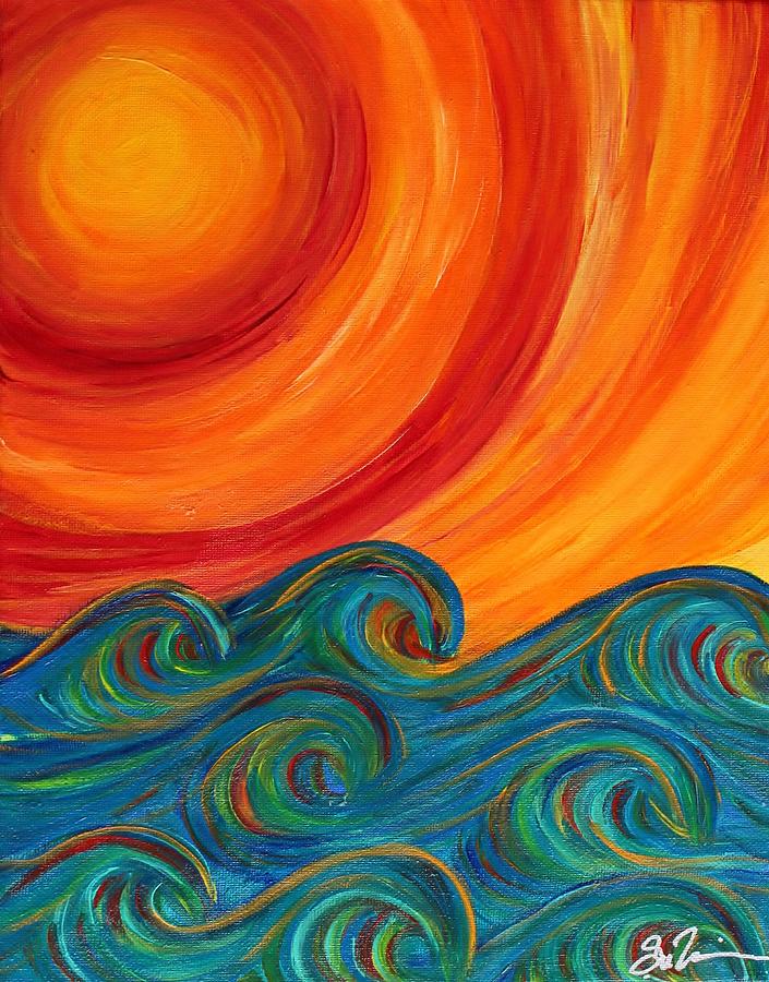 Sun orb crazy seas Painting by Suzanne MacAdam - Fine Art America