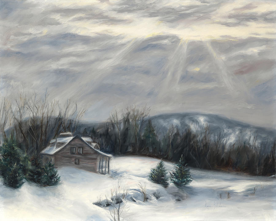 Sunbeams in Winter Painting by Lucie Bilodeau