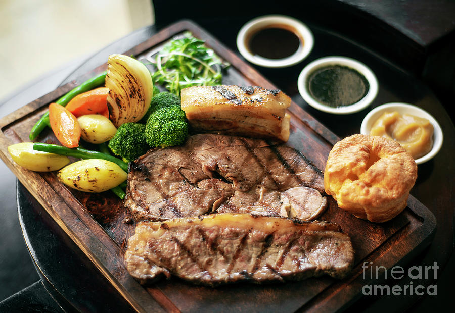 Sunday Roast Beef Traditional British Meal Set On Table #1 Photograph by JM Travel Photography