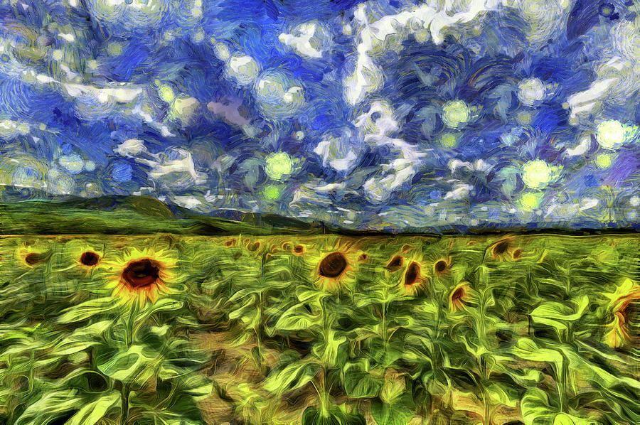 Sunflower Field Van Gogh Mixed Media