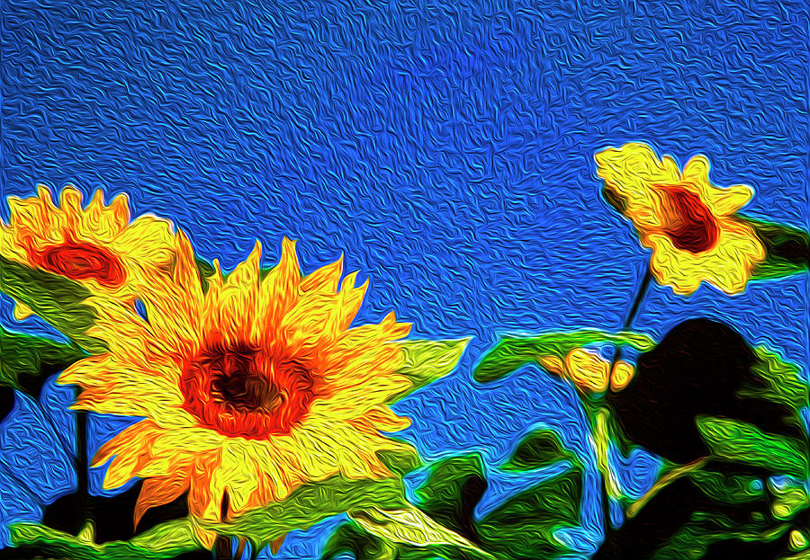 Sunflowers abstract 2 Digital Art by Les Cunliffe