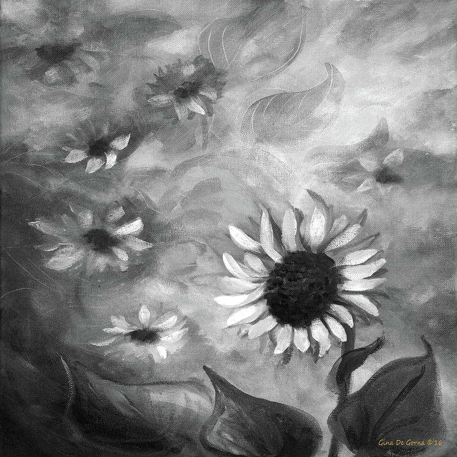 Sunflowers in Black and White #1 Painting by Gina De Gorna