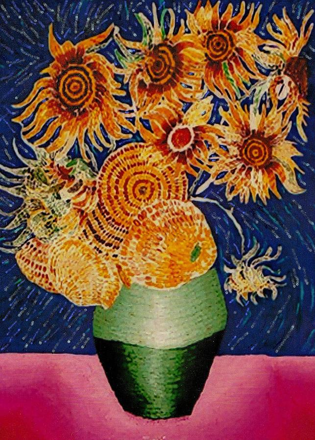 Sunflowers In Green Vase #1 Painting by Brenda Adams