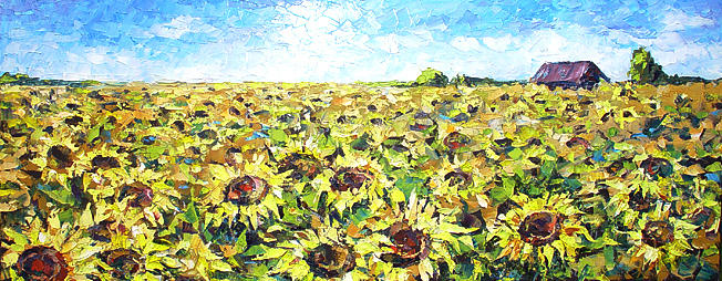 Landscape Painting - Sunflowers #1 by Keren Gorzhaltsan