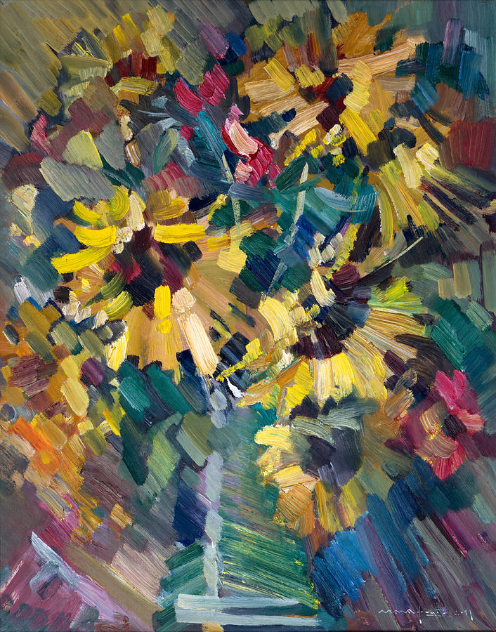 Flower Painting - Sunflowers #1 by Nikolay Malafeev