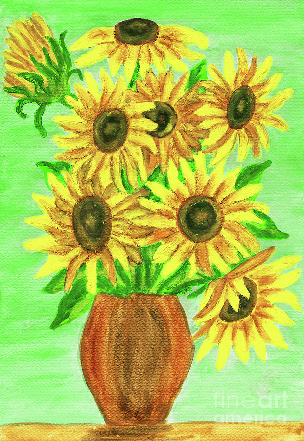 Sunflowers, on green painting #1 Painting by Irina Afonskaya
