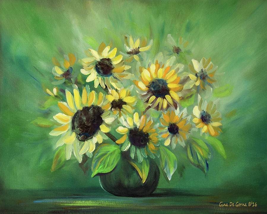 Sunflowers Still Life Painting by Gina De Gorna