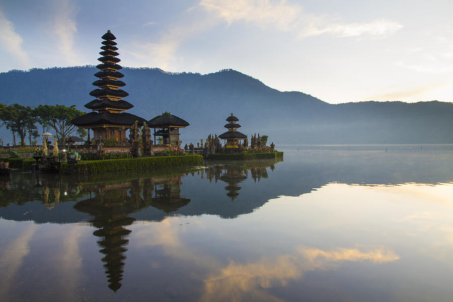 Sunrise At Bali  Water Temple Ulun Danu Temple In Lake  