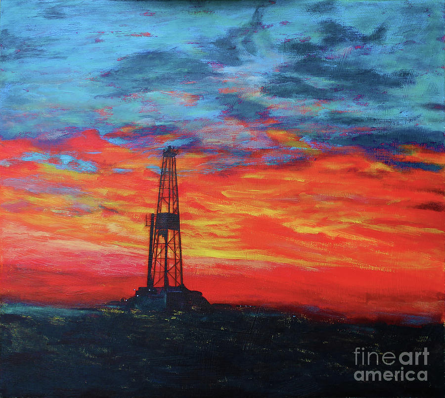 Sunset Painting - Sunrise rig #1 by Karen Peterson