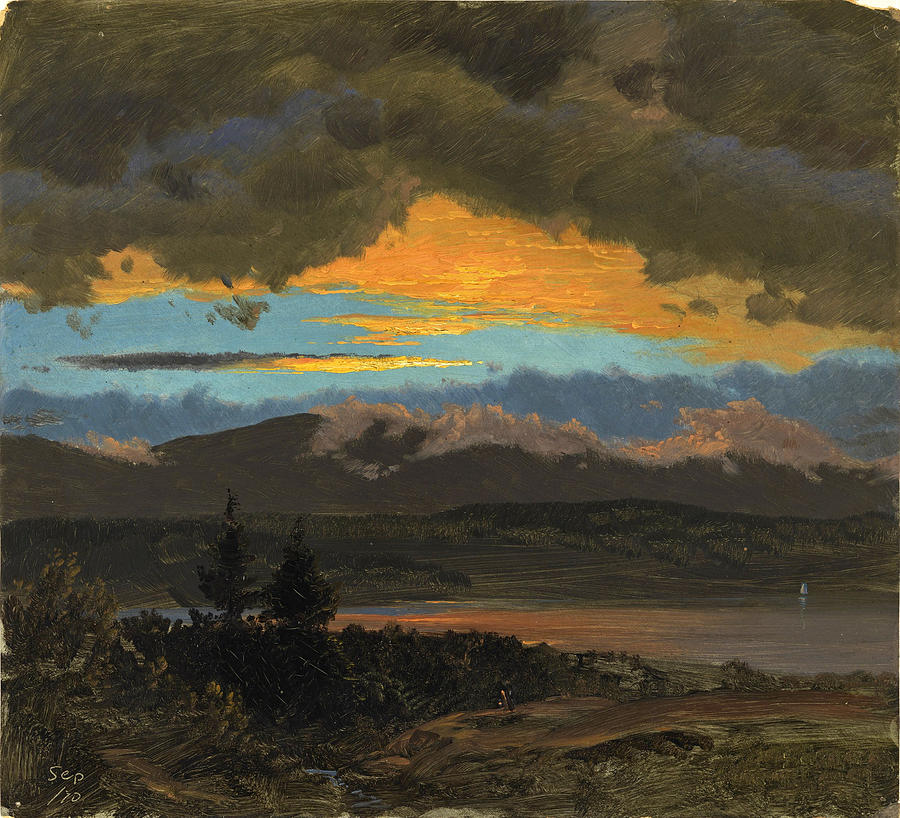 Sunset across the Hudson Valley. New York #1 Painting by Frederic Edwin Church
