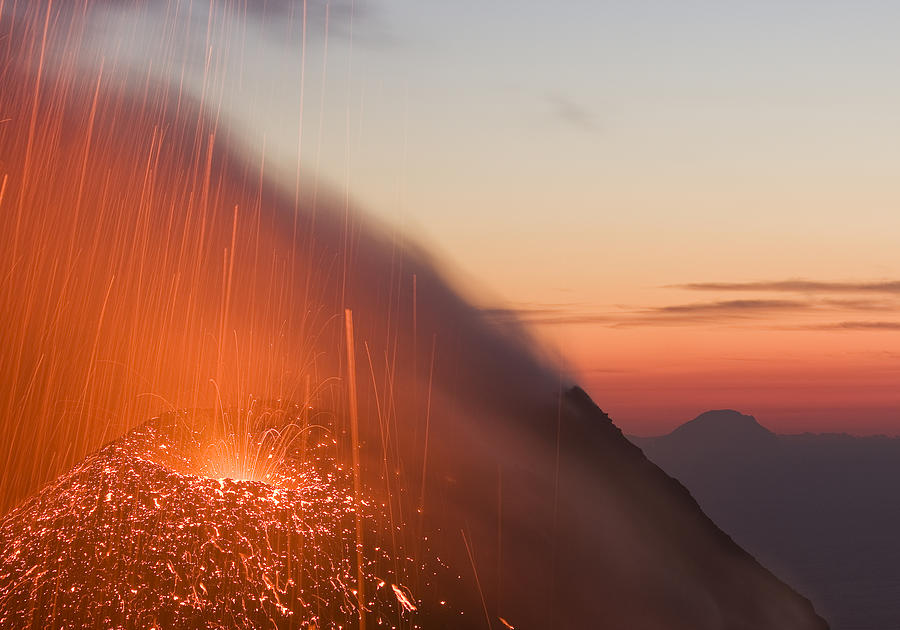Volcano Photograph - Sunset and volcanoes on the Italian island of Stromboli #1 by Fredrik Schenholm