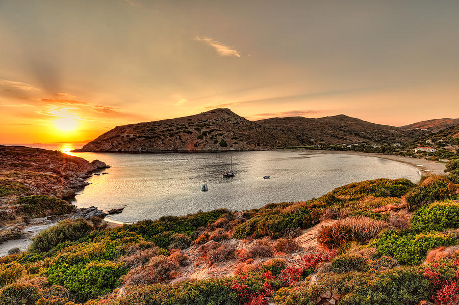Sunset at Fellos in Andros island - Greece #1 Photograph by Constantinos Iliopoulos