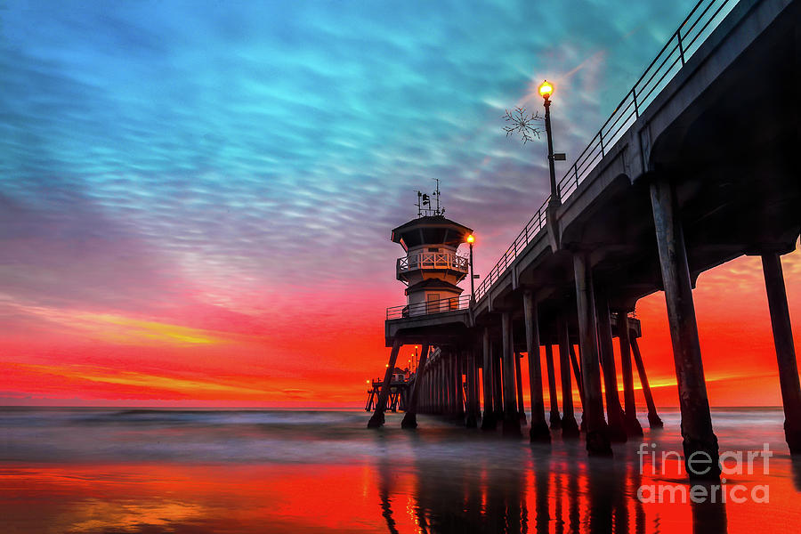 Sunset at Huntington Beach Pier #1 Photograph by Peter Dang