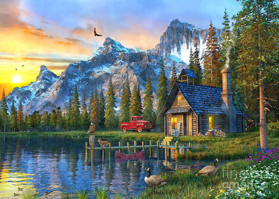 Mountain Digital Art - Sunset at Log Cabin #1 by MGL Meiklejohn Graphics Licensing