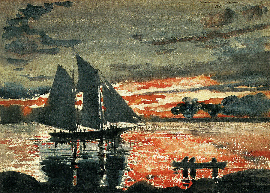Sunset Fires Painting by Winslow Homer