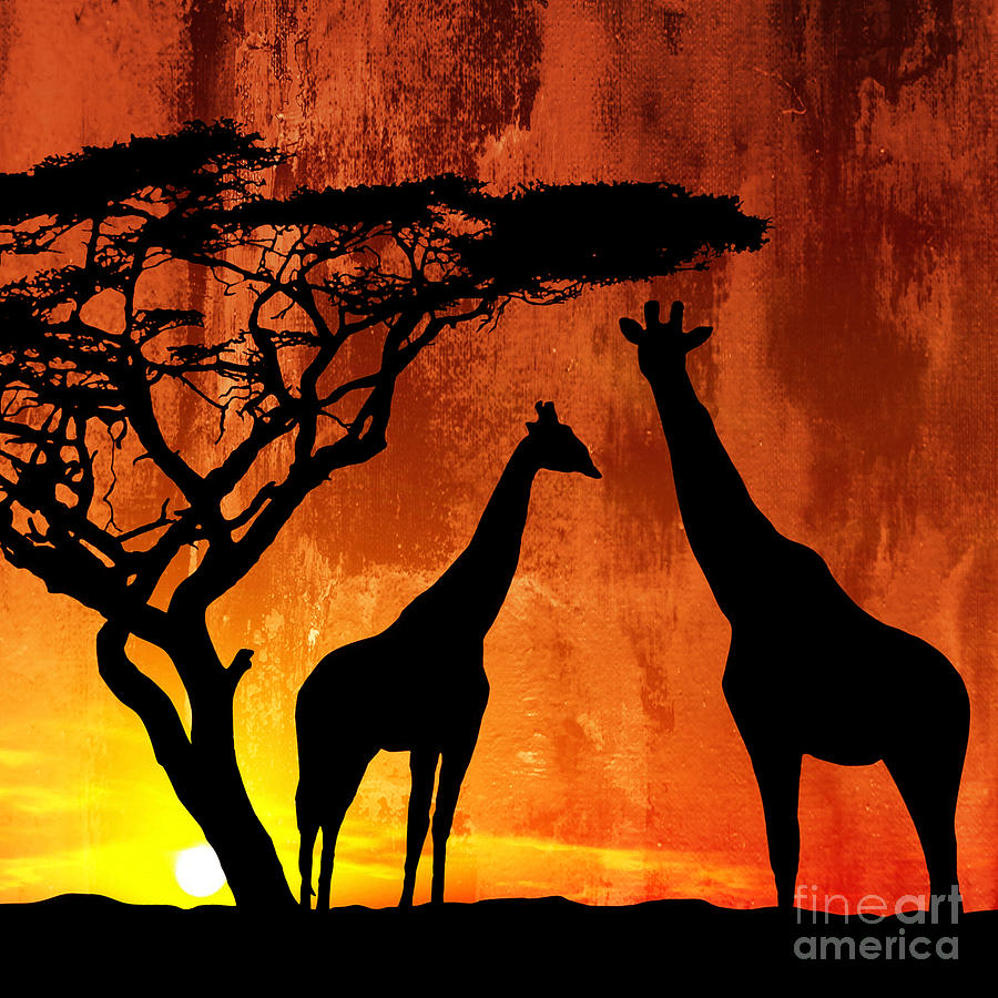 Sunset Giraffe  #3 Painting by Gull G