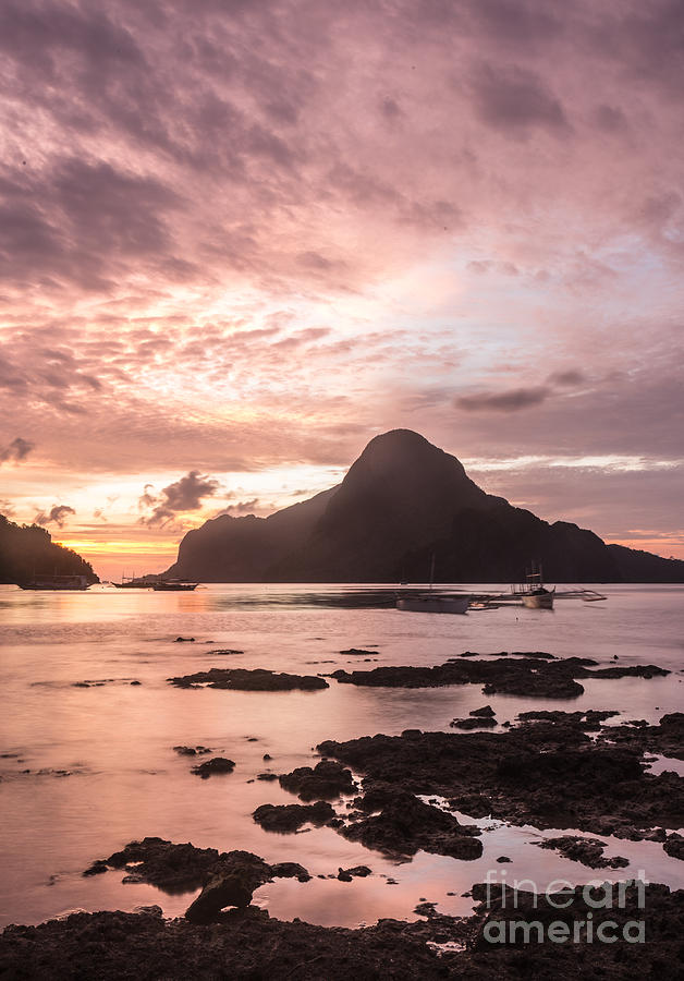 Sunset over El Nido bay in Palawan in the Philippines #1 Photograph by Didier Marti