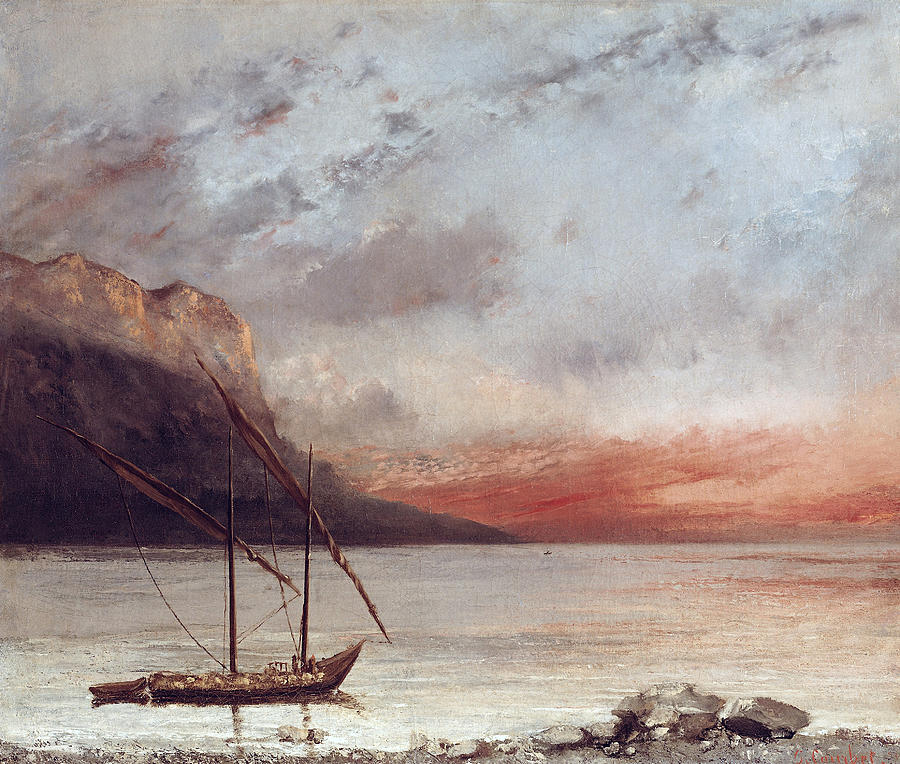 Sunset over Lake Leman #3 Painting by Gustave Courbet