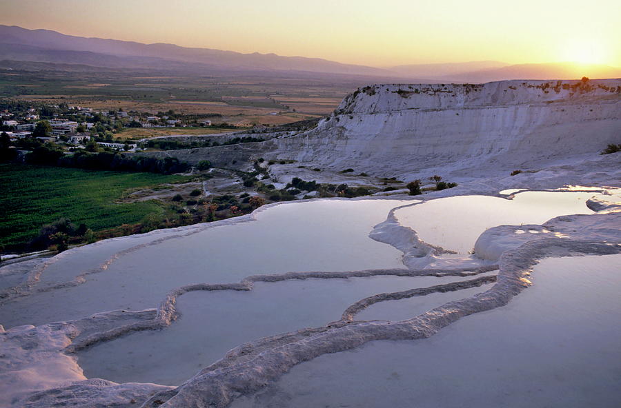 Nature Photograph - Sunset over the famous cotton castle pools of Pamukkale #1 by Sami Sarkis