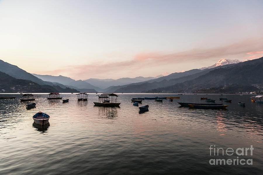 Sunset over the Phewa lake in Pokhara in Nepal #1 Photograph by Didier Marti