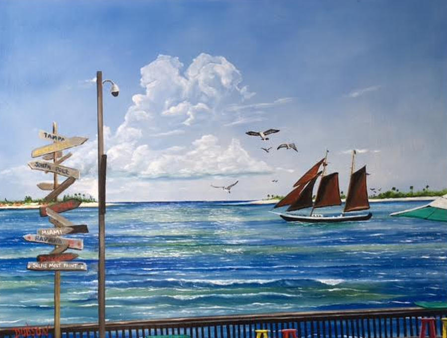 Sunset Painting - Schooner Jolly II Key West Florida by Lloyd Dobson
