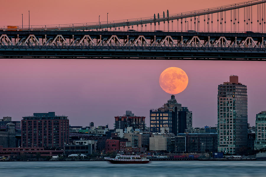 Super Moon Over Manhattan and Brooklyn Bridges NYC #2 Photograph by Susan Candelario