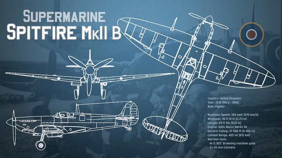 Supermarine Spitfire MK II Blueprint #1 Digital Art by SP JE Art