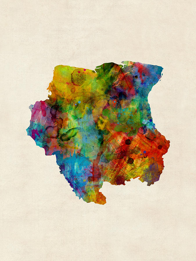 Watercolour Digital Art - Suriname Watercolor Map #1 by Michael Tompsett