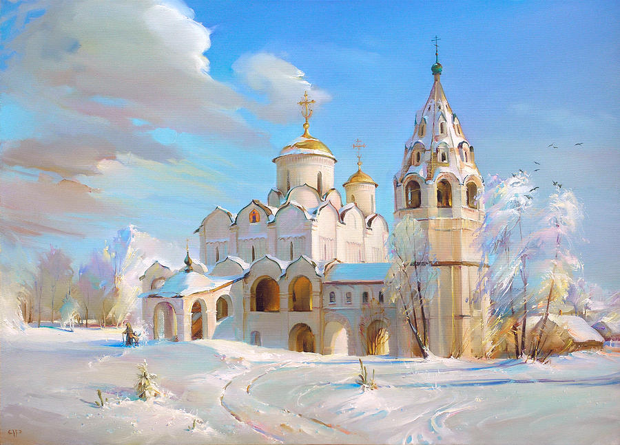 Winter Painting - Suzdal. Pokrov Cathedral #1 by Roman Romanov