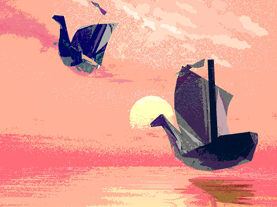 Magic Digital Art - Swan Ships Leaving the Sea #1 by Linandara Linandara
