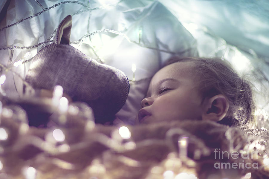 Sweet baby sleeping with soft toy #1 Photograph by Anna Om