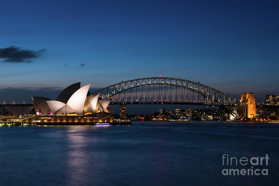 Sydney Opera House and Harbour bridge after sunset  #1 Photograph by Andrew Michael