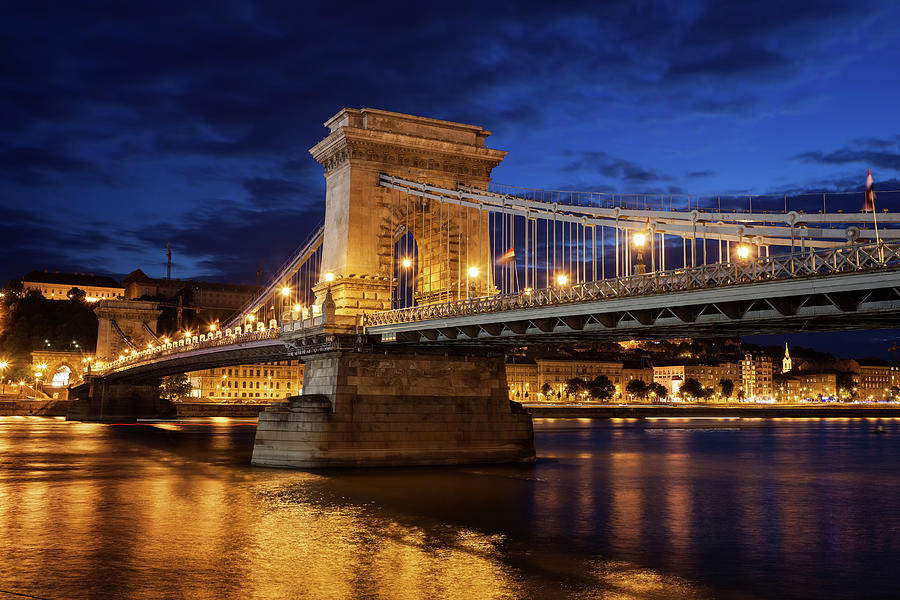 Szechenyi Chain Bridge in Budapest at Night #1 Photograph by Artur Bogacki