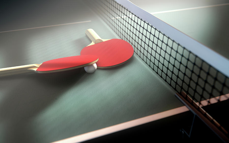 Tennis Digital Art - Table Tennis Table And Paddles #1 by Allan Swart