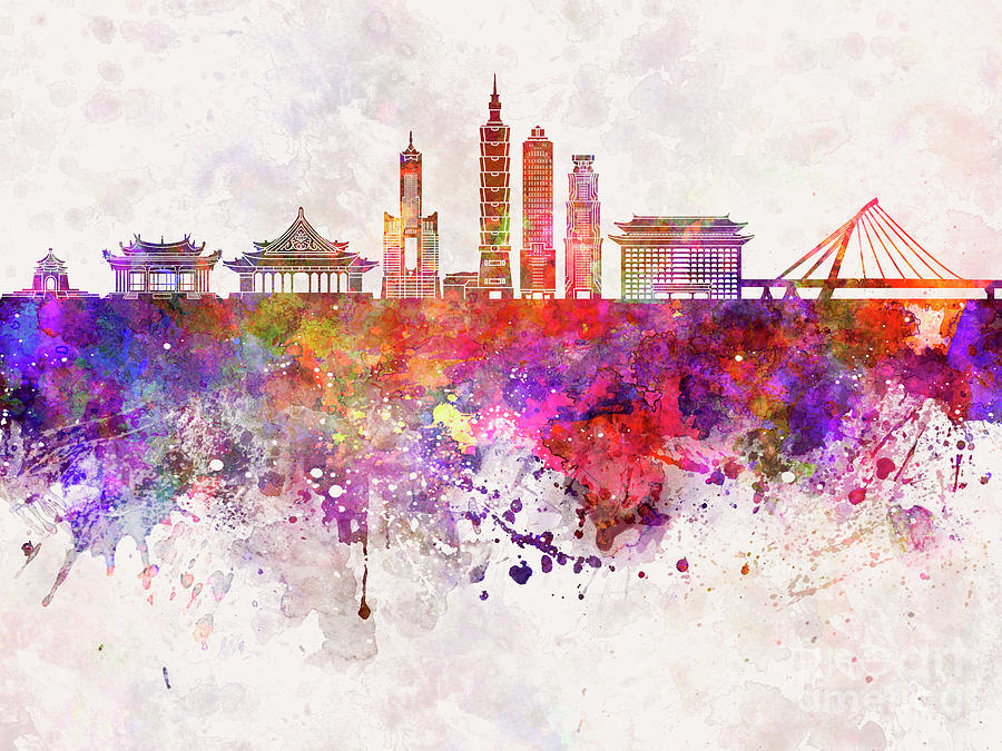 Taipei skyline in watercolor background Painting by Pablo Romero Taipei skyline in watercolor background Painting by Pablo Romero