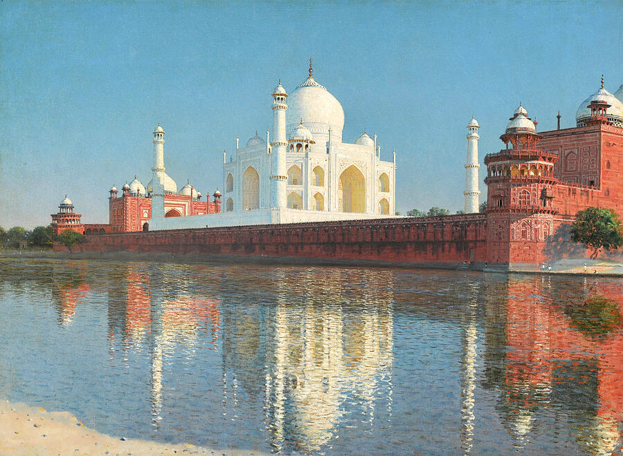 Taj Mahal Mausoleum, Agra, from 1874-1876 Painting by Vasily Vereshchagin