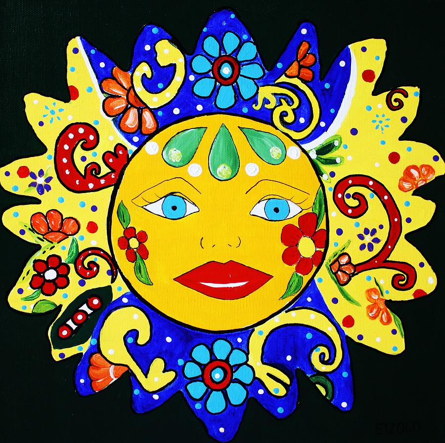 Yellow Talavera Sun Painting by Melinda Etzold