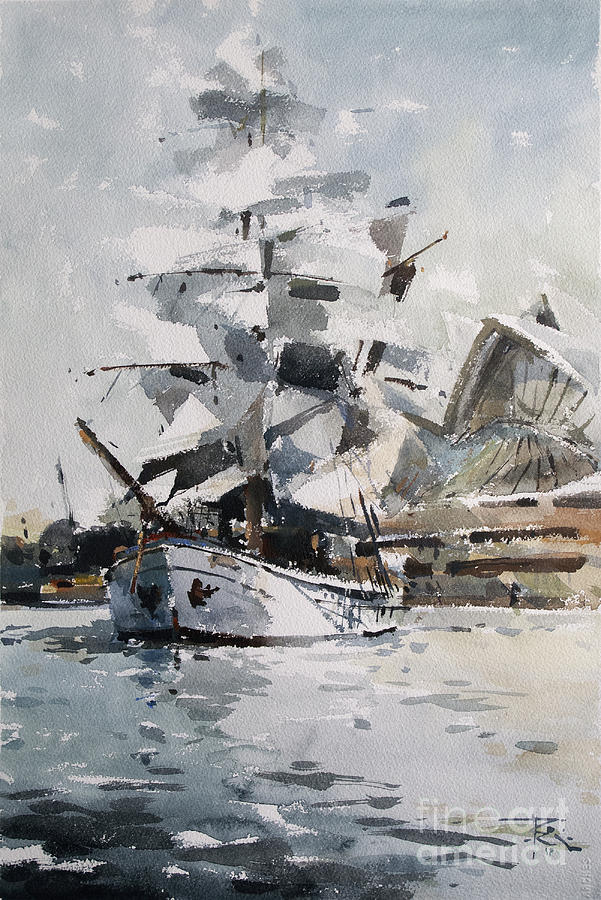 Tall Ship in Sydney Harbour #1 Painting by Tony Belobrajdic