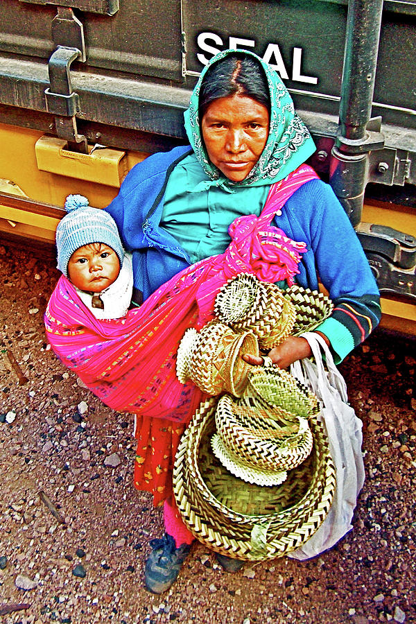 Tarahumara Indian Woman Selling Baskets at Bahuichivo Train Stop in Chihuahua-Mexico #2 Photograph by Ruth Hager