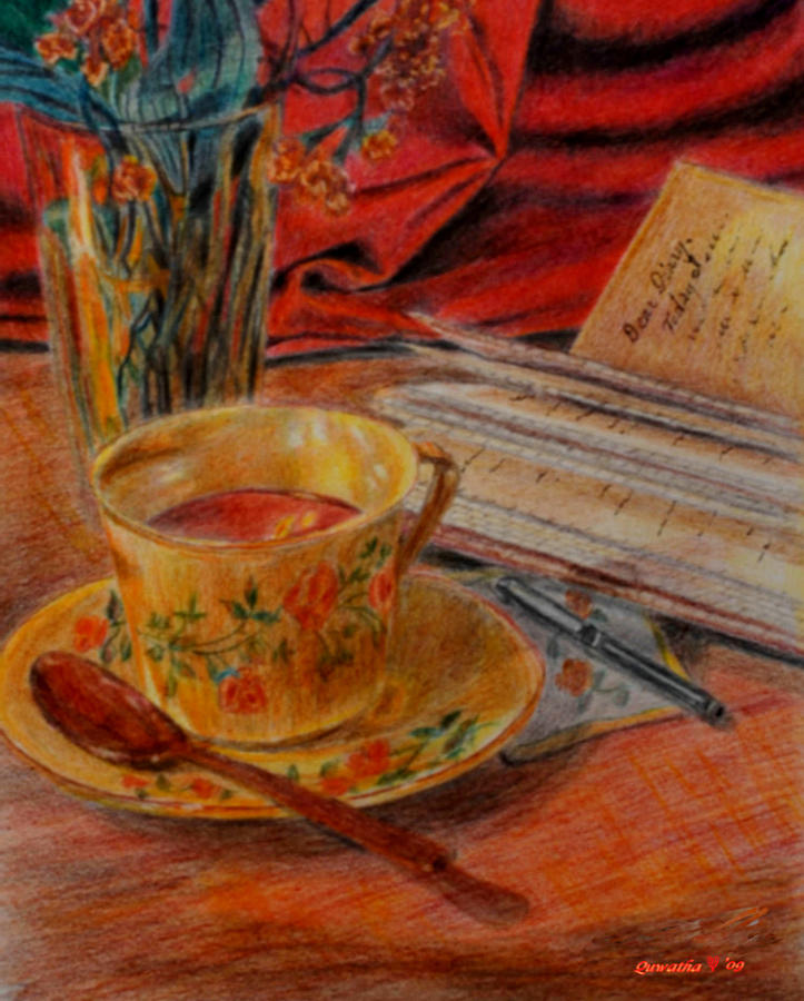 Tea and Diary #1 Painting by Quwatha Valentine
