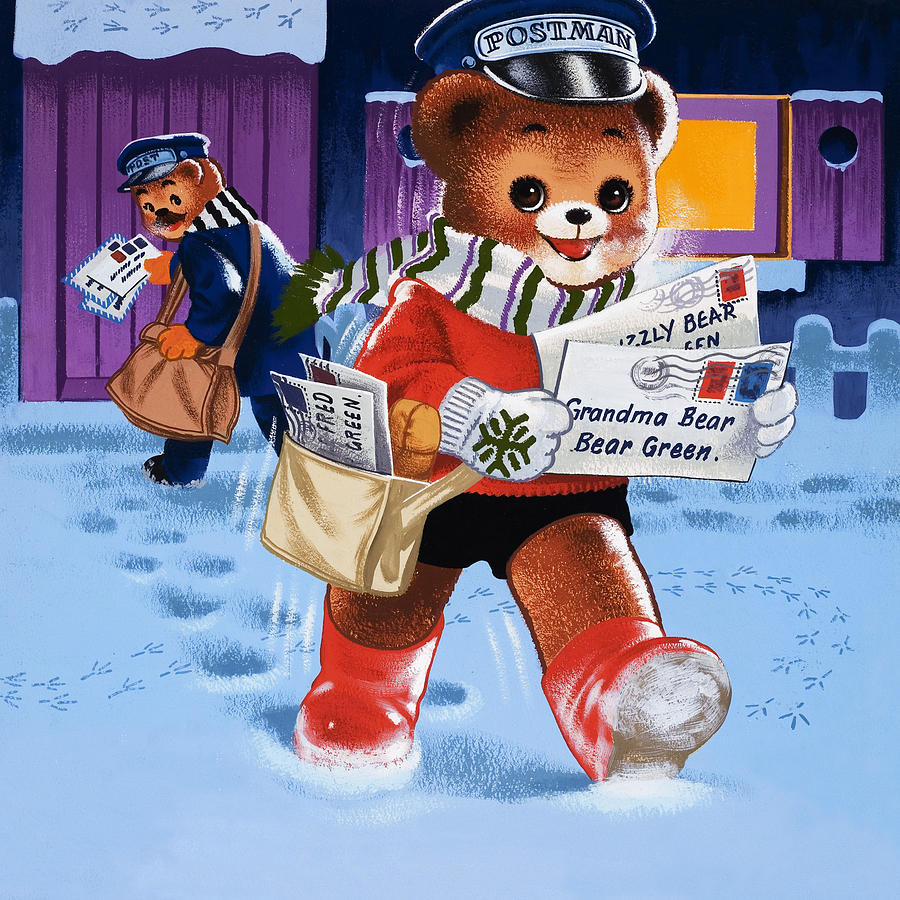 Bear Painting - Teddy Bear Postman by William Francis Phillipps