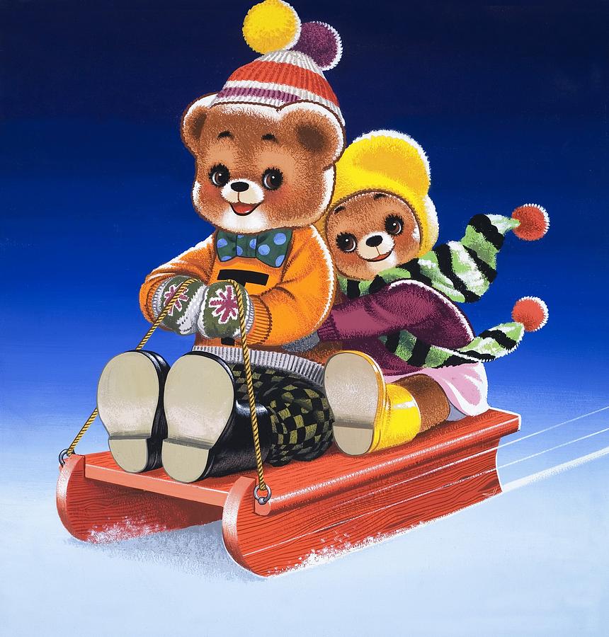 Boot Painting - Teddy Bear Sleigh Ride by William Francis Phillipps