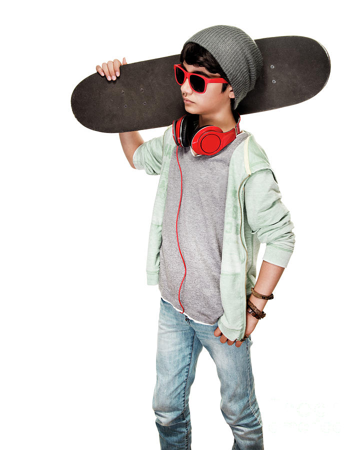 Teen boy with skateboard #2 Photograph by Anna Om