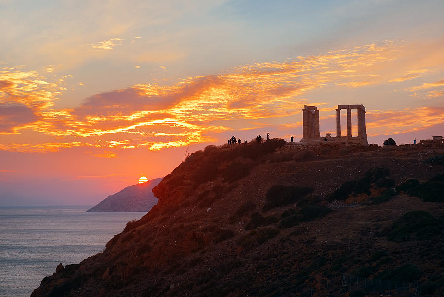 Temple of Poseidon sunset #1 Photograph by Songquan Deng
