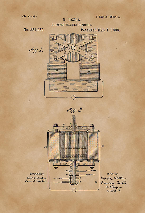 Tesla Electric Circuit Controller Patent drawing - – JTM VINTAGE